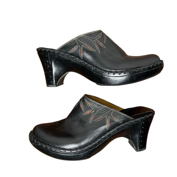 Frye Charlotte Flower Leather Clog Mules‎ Black Women’s Size 10 Boho Western - Picture 1 of 12